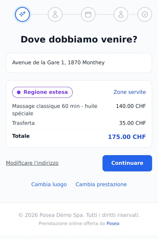 Zona trovata, trasferta di CHF 35 e totale di CHF 175 mostrati subito