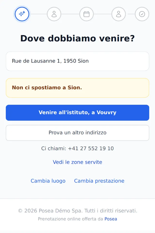Indirizzo fuori zona a Sion: proposta di venire in istituto e numero di telefono